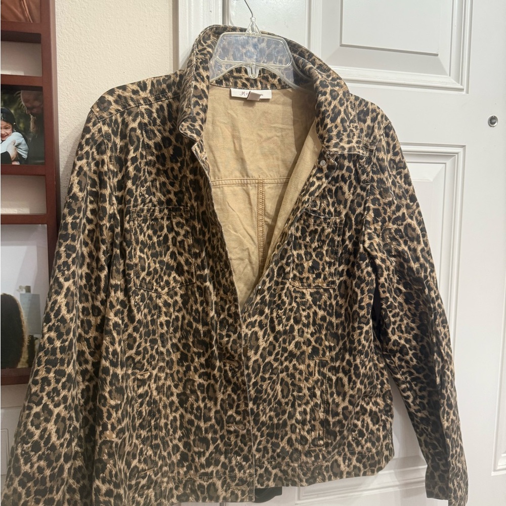 JM Collection Leopard Print Jean Jacket size 12